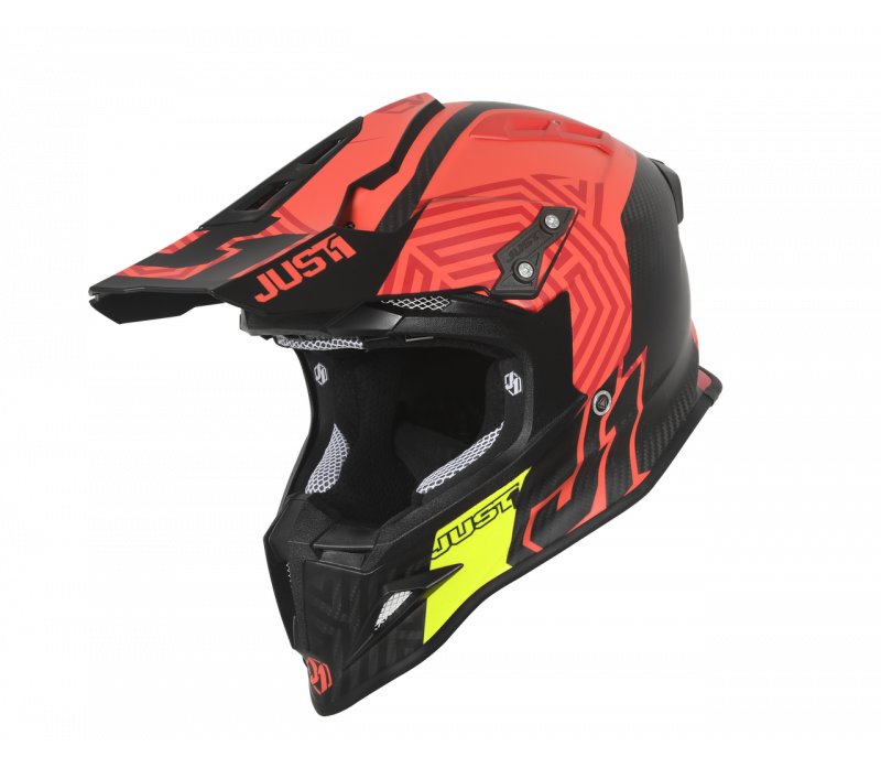 LIME CASCO JUST1 JUST 1 ENDURO CROSS CARBONIO ROSSO LIME J12 UNIT RED 